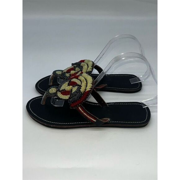 Handmade African Beaded, Leather Maasai Sandals Multicolor Size 9.5 approx. - Picture 2 of 11